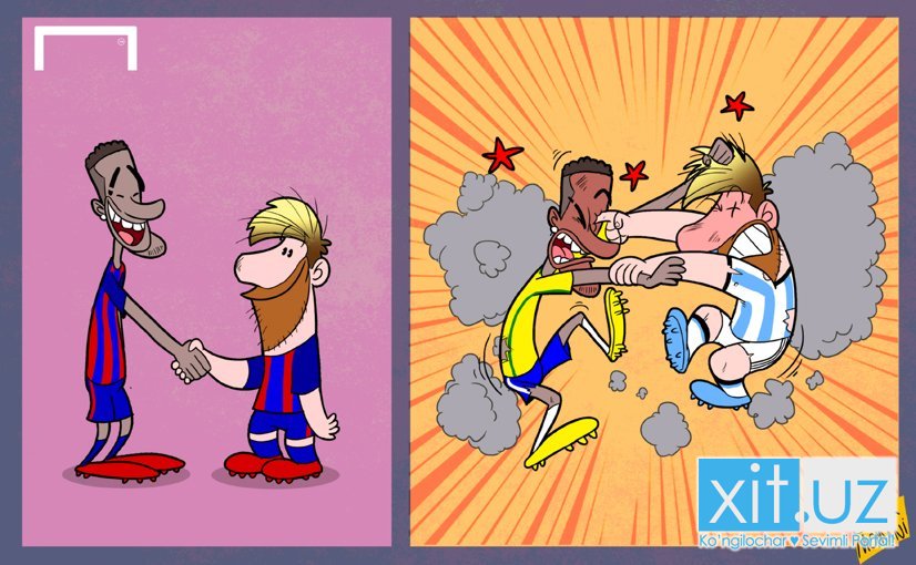 Omar Mo'maniy yangi karikaturasida Messi va Neymarning do'stligi qanchalar mustahkamligini ko'rsatib berdi